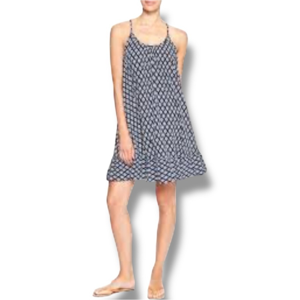 GAP Blue & White Floral Geometric Patterned Sleeveless Halter Style Beachy Dress
